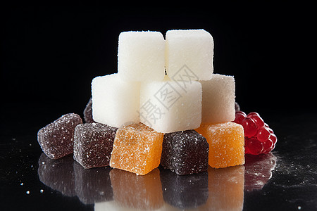 手帐素材堆糖甜蜜的结晶方糖与果堆背景