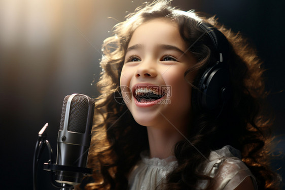 用麦克风高兴唱歌的女孩图片