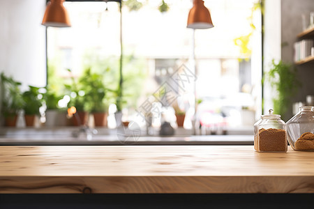 简约风格的咖啡厅木桌背景图片