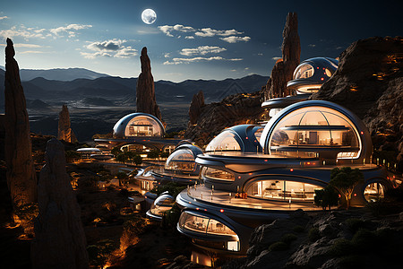 宇宙文明火星探险夜幕下的城市设计图片