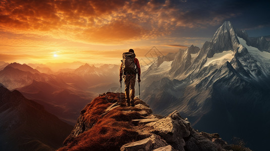登顶的探险家背景图片