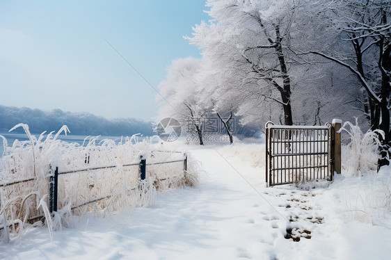冬季湖边风景图片