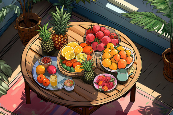桌子上的水果果盘图片