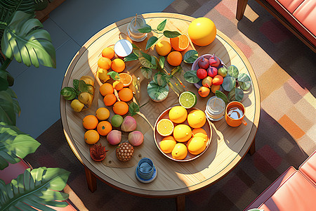 桌子上的各种水果图片