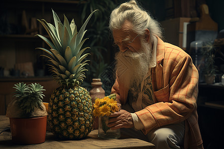 老人和菠萝图片