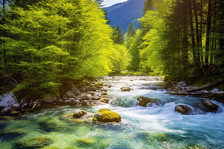 溪水流淌的景色高清图片