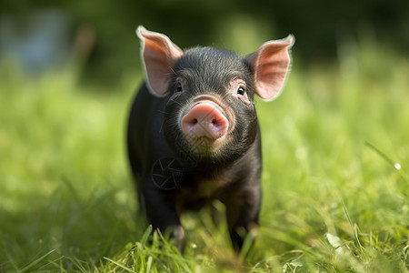 可爱的小猪在草地上站着图片