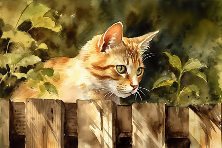 猫咪趴在篱笆上图片