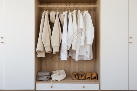 一堆衣服衣柜里面的鞋子背景