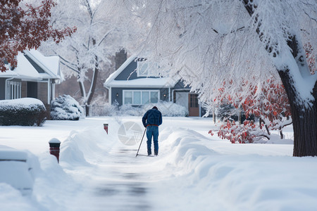 正在雪地里行走的男士图片