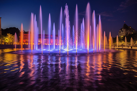 公园的喷泉夜晚的公园高清图片