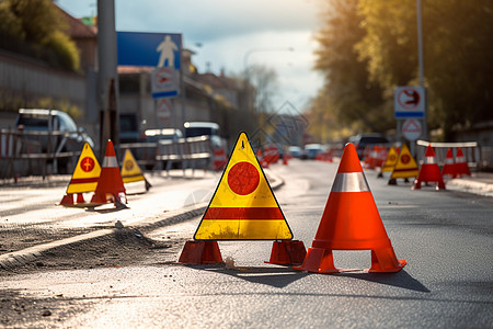 道路施工标志路障标志背景