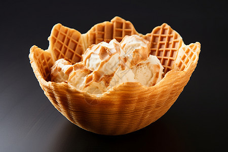 华夫饼碗装冰淇淋背景图片