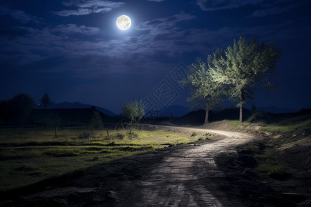月光下的乡村小路图片