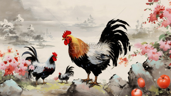 公鸡中国画图片