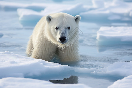 冰水上的北极熊图片