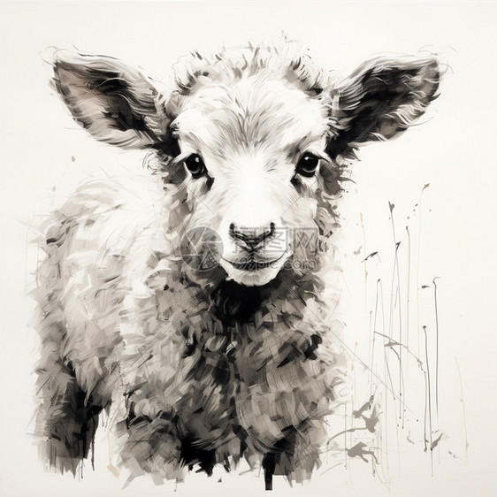 小羊羔水墨画图片