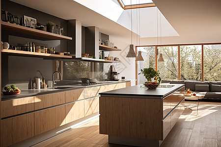 宽敞的现代厨房背景图片