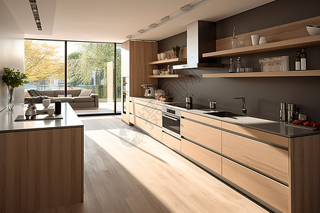 简约厨房宽敞明亮的现代厨房背景