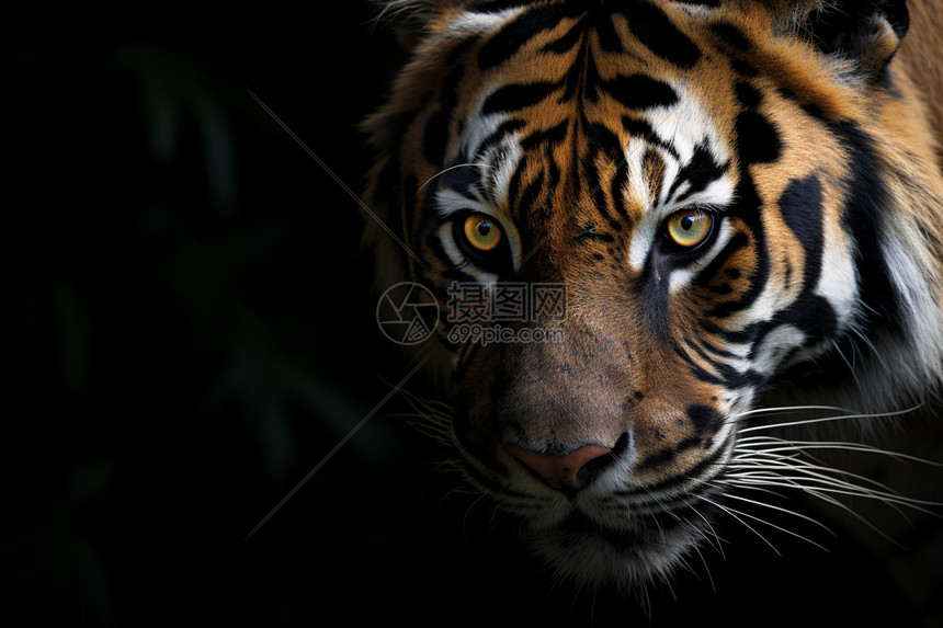 黑暗中观察的老虎图片