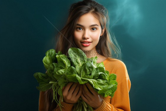 拿着蔬菜的女孩图片