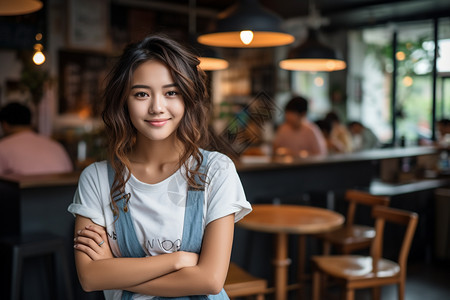 年轻的女孩在咖啡店图片