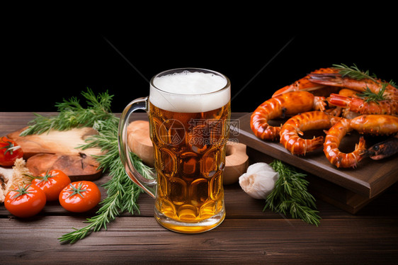 大虾配啤酒图片