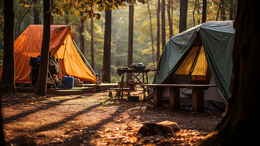 森林中的帐篷背景图片