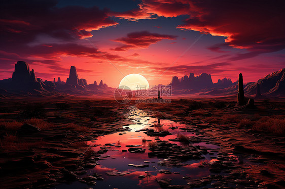 夕阳下的沙漠奇观图片