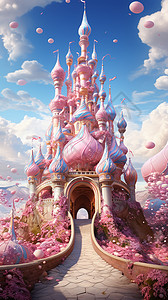 天空下粉色城堡图片