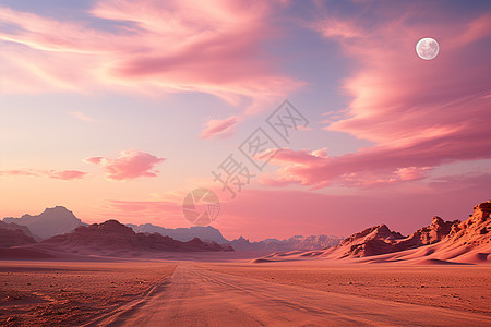 荒漠绿洲夕阳下的沙漠背景