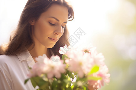 花香迷人的春天少女背景图片