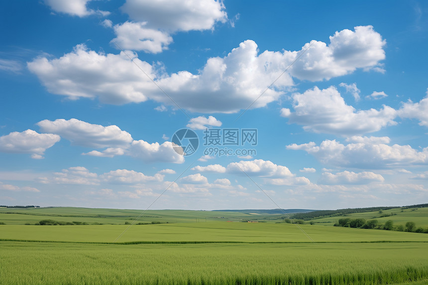 蓝天白云的农田图片