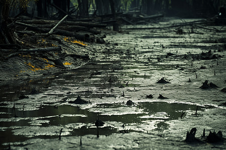 湿地间的泥泞大道图片