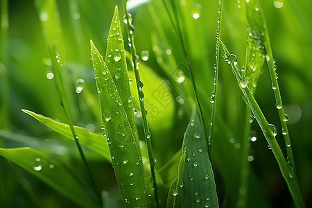 春雨中的草叶图片