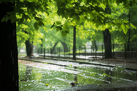 下雨打伞下雨天的城市道路背景