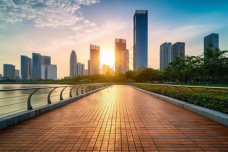 夕阳下的城市风景图片