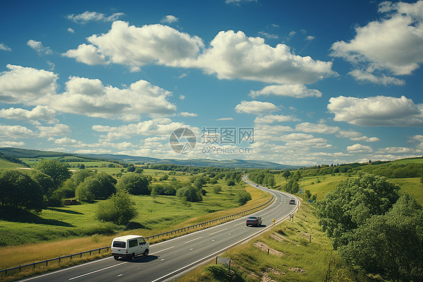 乡村道路上行驶的汽车图片