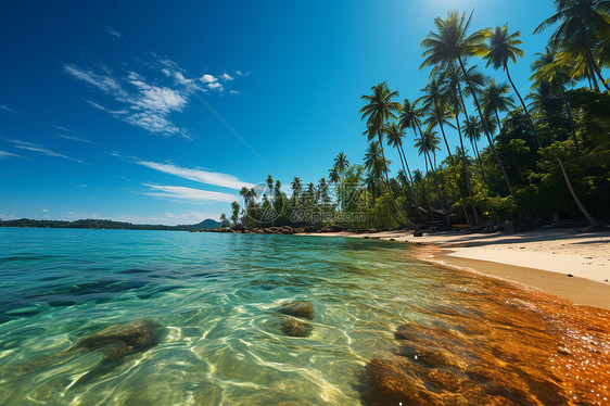 碧海蓝天下的椰林沙滩图片