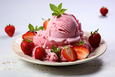 粉色礼物盒草莓冰淇淋背景