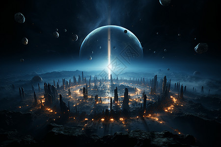未来星空中的浮空城市图片