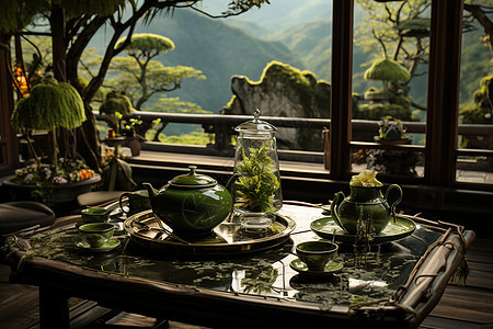 竹林景观中的茶艺雅致图片