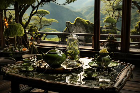 竹林景观中的茶艺雅致图片