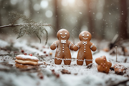 雪地里的姜饼背景图片