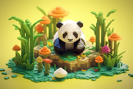积木丛林里的熊猫图片