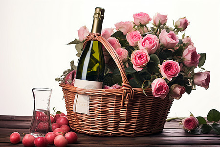 花与酒的浪漫背景图片