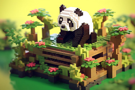 积木乐园里的熊猫图片