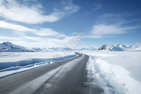 雪冰冰山下的公路背景