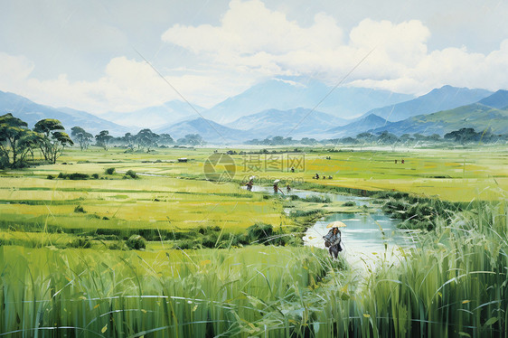 稻田插秧场景图片
