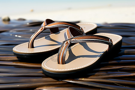 海滩上一双凉鞋背景图片